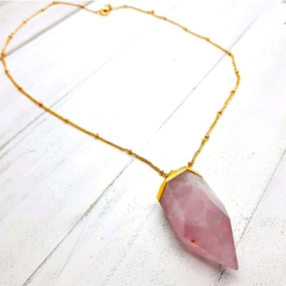 Artisan Jewelry - Rose quartz point gold plated  necklace